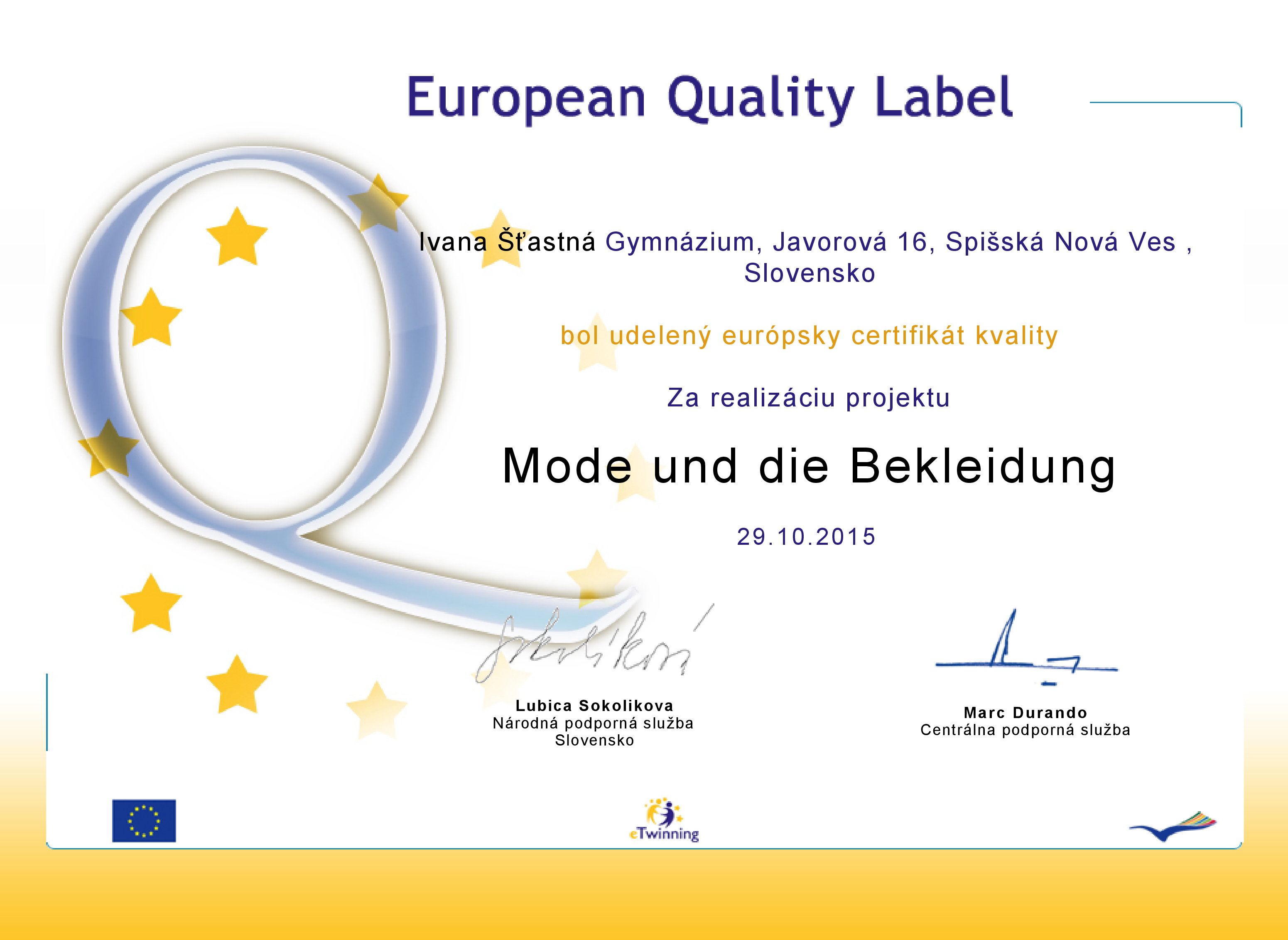 Európsky certifikát kvality pre Javorku